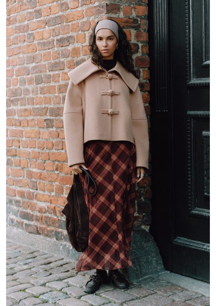 Desenli Tül Etek Kahverengi Ekose