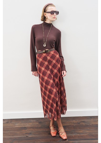 Desenli Tül Etek Kahverengi Ekose fiyatları