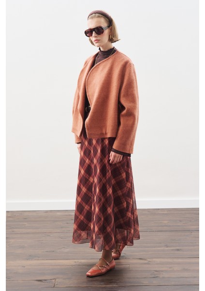 Desenli Tül Etek Kahverengi Ekose modelleri