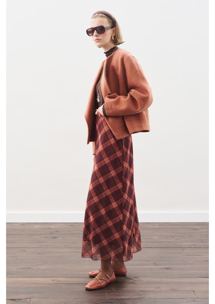 Desenli Tül Etek Kahverengi Ekose indirimleri