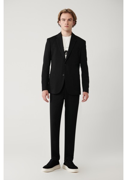 Erkek Siyah Mono Yaka Astarlı Yırtmaçlı Jersey Kumaş Slim Fit Blazer Ceket B004000 indirimleri