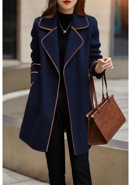 Özel Tasarım Kaşe Kadın Şık Yaka Kaban ve Kemer