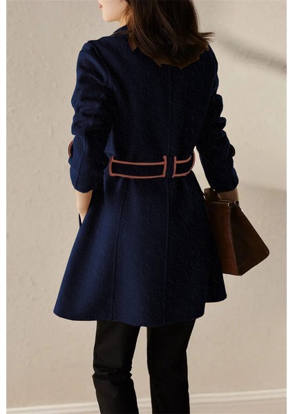 Özel Tasarım Kaşe Kadın Şık Yaka Kaban ve Kemer