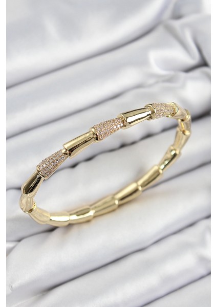Pirinç Zirkon Taşlı Kemik Model Gold Renk Vip Kadın Bileklik - Lisinya