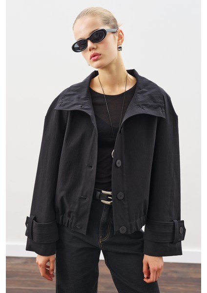 Trenç Tarz Bomber Ceket Siyah modelleri