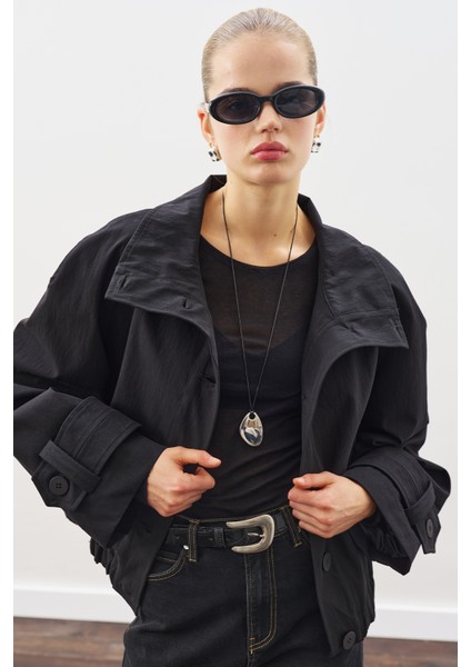 Trenç Tarz Bomber Ceket Siyah indirimleri