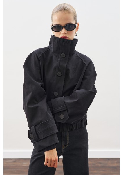 Trenç Tarz Bomber Ceket Siyah