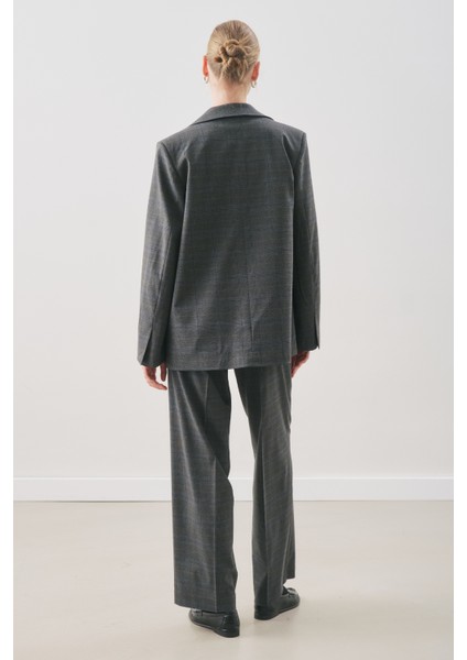 Kruvaze Ekose Blazer Ceket Gri