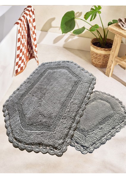 Exgena Gri 2li %100 Pamuklu Banyo Paspas Seti