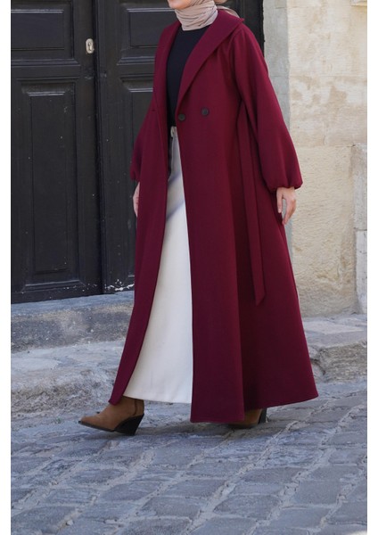 Şal Yaka Kaban - Bordo