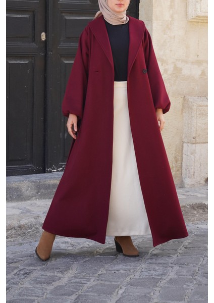 Şal Yaka Kaban - Bordo
