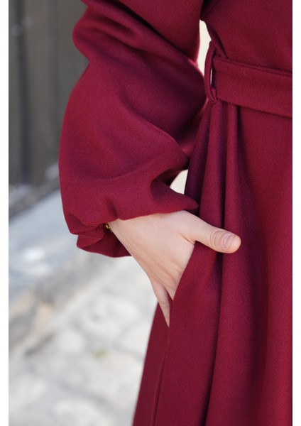 Şal Yaka Kaban - Bordo