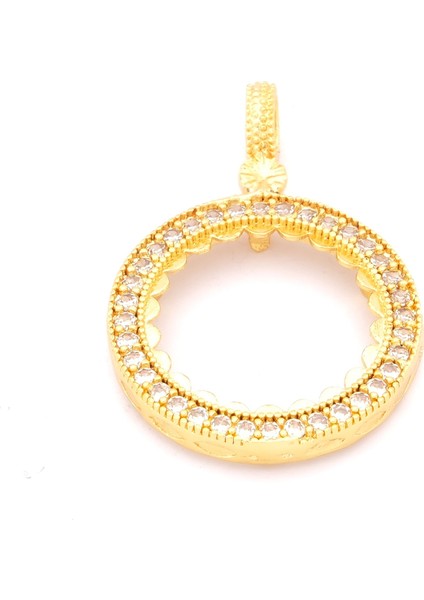 Altın Kaplama Yarım Çerçevesi Beyaz Zirkon Taşlı Kolye Ucu TGR-258 fiyatları