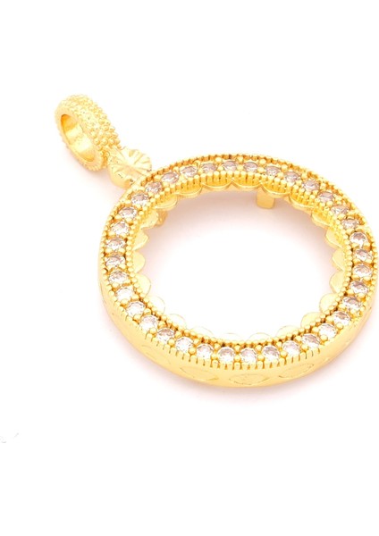 Altın Kaplama Yarım Çerçevesi Beyaz Zirkon Taşlı Kolye Ucu TGR-258 fırsatları