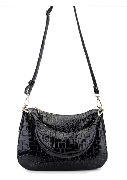 Kadın Suni Deri Siyah Kroko Omuz Çanta 1099 205 Bn Cnt SK25-26 Sıyah Kroko