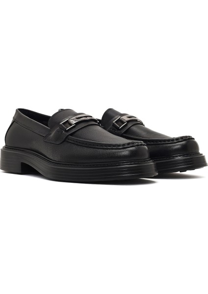 Erkek Siyah Tokalı Kalın Tabanlı Deri Loafer 25WFD610318 modelleri