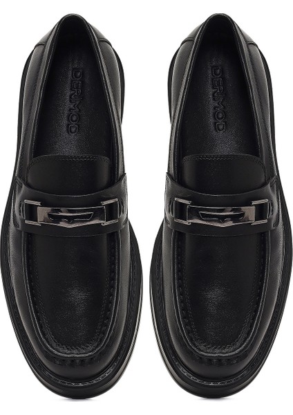 Erkek Siyah Tokalı Kalın Tabanlı Deri Loafer 25WFD610318