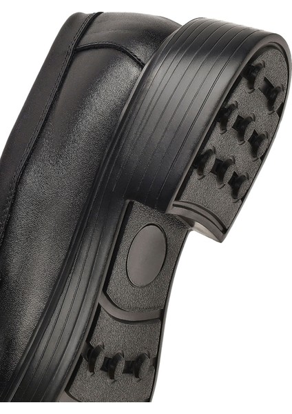 Erkek Siyah Tokalı Kalın Tabanlı Deri Loafer 25WFD610318