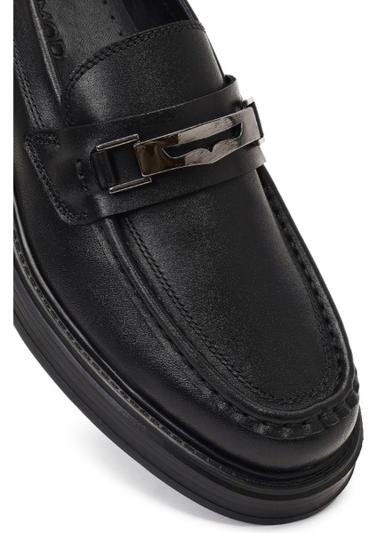 Erkek Siyah Tokalı Kalın Tabanlı Deri Loafer 25WFD610318