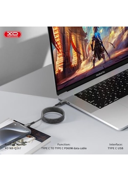 Is Beauty 60W Hızlı Şarj Kablosu Type-C | NB-Q267 | Örgülü Organize Manyetik Şarj Kablosu | 1 Metre | Siyah modelleri