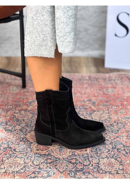 Isolde Deri Sivri Burun Western Siyah Kadın Kovboy Bot modelleri