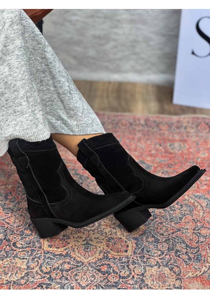 Isolde Deri Sivri Burun Western Siyah Kadın Kovboy Bot