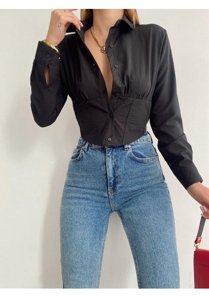 Kadın Beli Lastikli Korse Crop Gömlek fiyatları