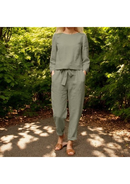 Kemerli Keten Kadın Alt Üst Ikili Takım indirimleri