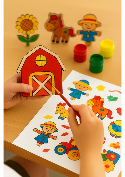 Dinazorlar Ahşap Boyama Etkinlik Seti + Eğitici Çocuk Aktivite + Fırça Akrilik Boya Kreş Okul Öncesi modelleri