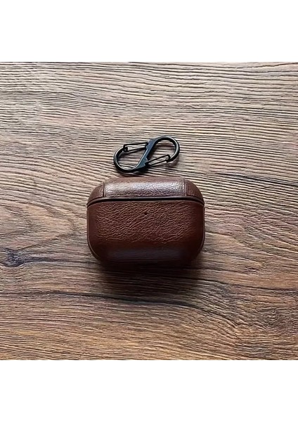 Airpods Pro 3 (2025) Uyumlu Lüx Deri Suni Deri Kılıf 360 Koruma+Kanca