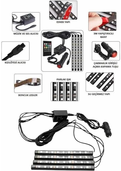 Araç Içi Ayak Altı LED 12 LED Işık Sese Müziğe Duyarlı Rgb Işıklı Aydınlatma Seti indirimleri