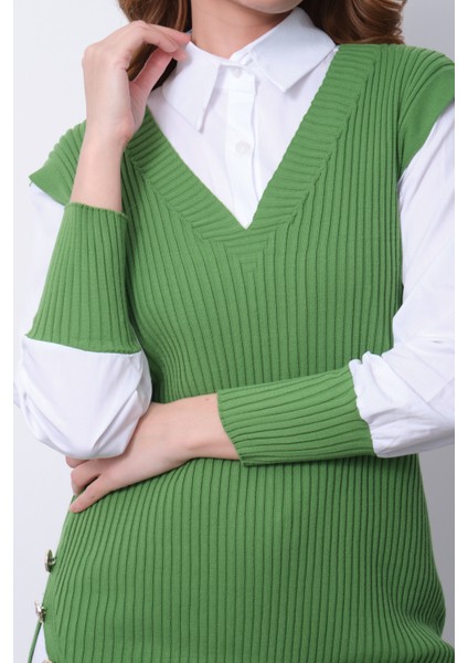 Fitilli Triko Süveterli Gömlek Ikili Kombin fırsatları