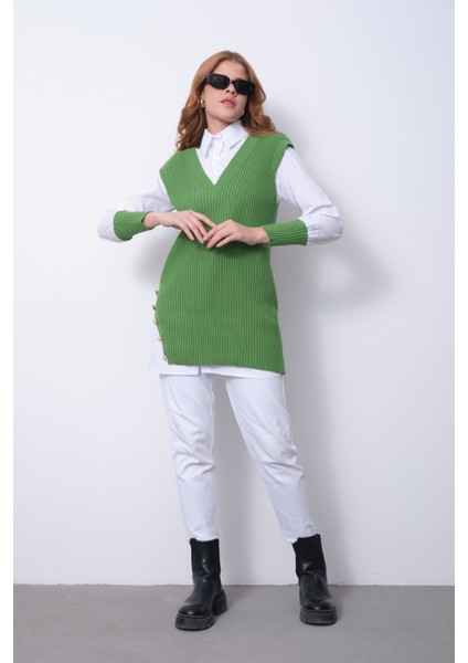 Fitilli Triko Süveterli Gömlek Ikili Kombin