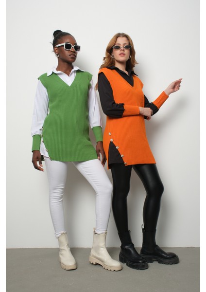 Fitilli Triko Süveterli Gömlek Ikili Kombin