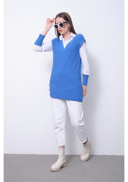 Fitilli Triko Süveterli Gömlek Ikili Kombin