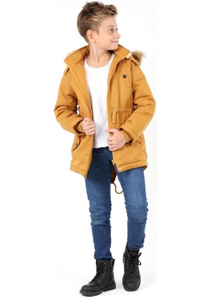 Erkek Çocuk Su Geçirmez Çıkarılabilir Kapüşonlu Pelüş Kürk Astarlı Uzun Mont Kaban fiyatları