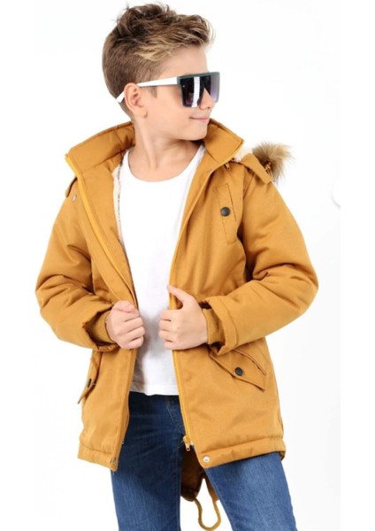 Erkek Çocuk Su Geçirmez Çıkarılabilir Kapüşonlu Pelüş Kürk Astarlı Uzun Mont Kaban indirimleri