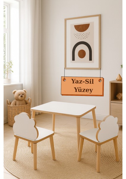 Çocuk Aktivite Masası, Etkinlik Masası, Çocuk Düz Çalışma Masası- Sandalye Takımı Yaz- Sil Yüzey