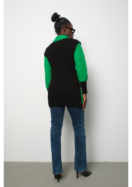 Fitilli Triko Süveterli Gömlek Ikili Kombin