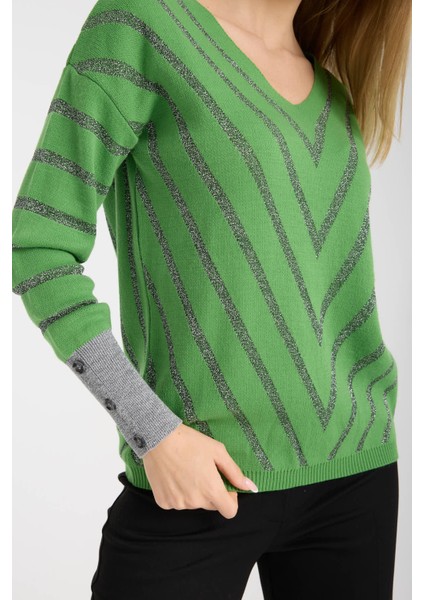 Kadın Kireç Yeşili Simli V Yaka Ince Bluz fiyatları