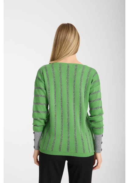 Kadın Kireç Yeşili Simli V Yaka Ince Bluz modelleri