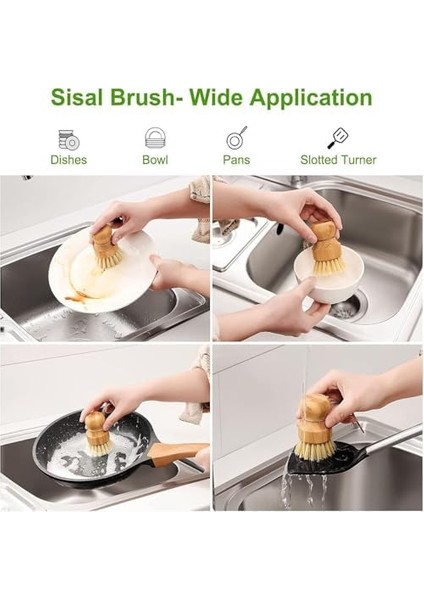 Aputure Bambu Bulaşık Fırçası, Mutfak Için 2 Parça Bulaşık Fırçası Seti, Doğal Ahşap Bulaşık Fırçası, Sisal Kıl Fırça, Ev Temizliği Için Dökme Demir Fırça, Tencere ve Tavalar fiyatları