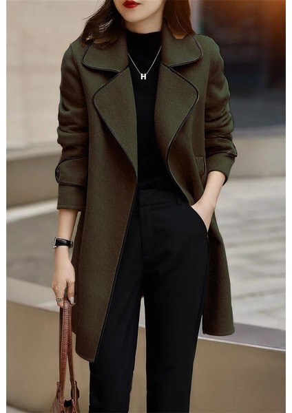 Rahat Kaşe Kadın Şık Yaka Kaban ve Kemer