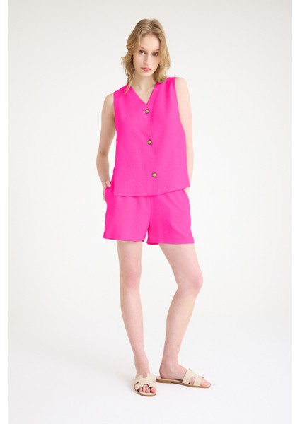 Keten Fuşya Kolsuz Bluz Şort Ikili Takım