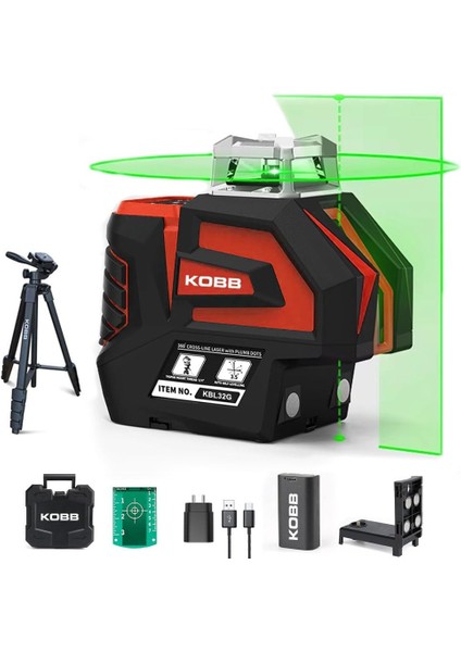 KBL32GTP Profesyonel Li-Ion Yatay 360° ve Dikey Otomatik Hizalamalı Yeşil Nokta Şakül ve Yeşil Çapraz Çizgi Distomat +
