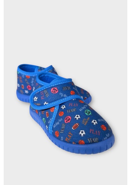 Tematik Cırtlı Çocuk Panduf Okul Kreş Ev Ayakkabısı Kaydırmaz Taban LACİVERT - KIRMIZI