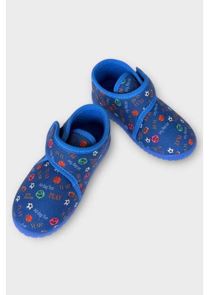 Tematik Cırtlı Çocuk Panduf Okul Kreş Ev Ayakkabısı Kaydırmaz Taban LACİVERT - KIRMIZI