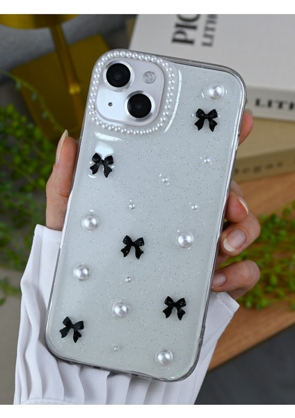 Apple Iphone 15 - 14 -13 Uyumlu 3D Inci Kamera Tasarımlı Epoksili Silikon Telefon Kılıfı