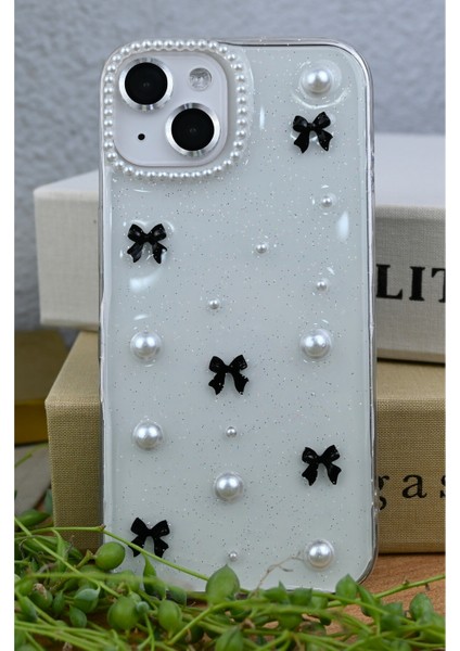 Apple Iphone 15 - 14 -13 Uyumlu 3D Inci Kamera Tasarımlı Epoksili Silikon Telefon Kılıfı modelleri