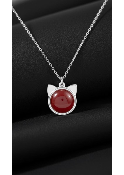 Mercan Taşlı Kedi Gümüş Kolye fırsatları